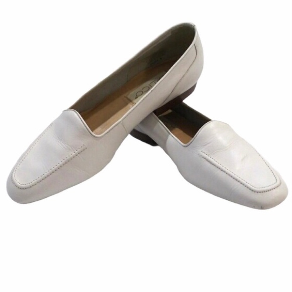 Calico Vintage White Leather Loafers for Women